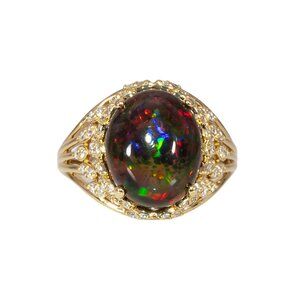 3.35Ct Ethiopian Opal Ring with Natural Diamond Accents in Solid 14K Gold